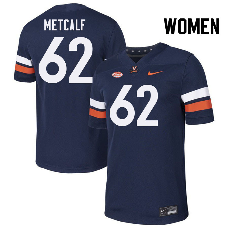 Women Virginia Cavaliers #62 Drake Metcalf College Football Jerseys Stitched-Navy